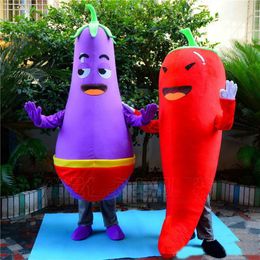 Performance Eggplant Mascot Costume Halloween Fancy Party Dress Club Vegetable Chilli Cartoon Character Suit Carnival Unisex Adults Outfit