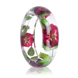 Rose Resin Bangle Bracelet Gift for Mother Bracelet Model Real Dried Flower Handmade Bracelet Q0717