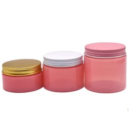 Transparent Red PET Plastic Cream Bottle Aluminium Lid Empty Cosmetic Packaging Hair Wax Pots Skincare Refillable Containers 250ml 200ml 150ml 100ml