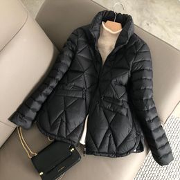 Winter Light Short Down Jacket Women 90% White Duck Warm Coat Ladies Stand Collar Casual Loose Solid Color Outwear