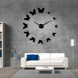 Wanduhren 3d dekorative Spiegel Zeituhr Natur Schmetterlinge Modern Luxus DIY Große rahmenlose Uhr