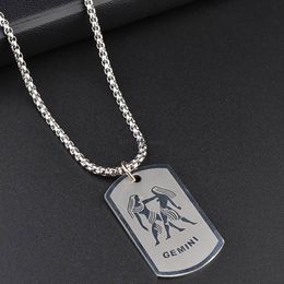 Stainless Steel 12 Zodiac Sign Necklace Men Hip Hop id Dog Tag Pendants Charm Star Sign Choker Astrology Necklaces Fashion Jewellery Will and Sandy