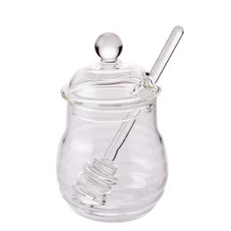 Honey Jar with Dipper and Lid Glass Beehive Honey Pot for Home Kitchen PXPC 210330
