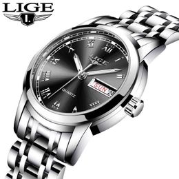 Lige 2020 New Women Watches Top Brand Luxury Stainless Steel Strap Wristwatch for Women Casual Clock Stylish Quartz Ladies Watch Q0524