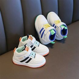 autumn and winter children's sports shoes boys and girls white shoes middle and small children high-top shoes 211022