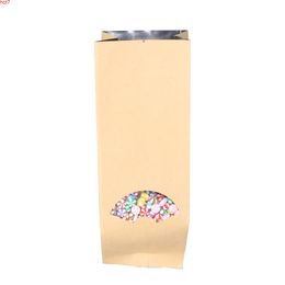 Many Sizes 15 Wire Thickness 100pcs Tear Notches Flat Brown Kraft Paper Bag Open Top Side Gussets Package Bags with Clear Windowhigh qty