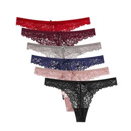 5 Pcs/Lot Arrival Solid Color Women G String Sexy Lace Thong Underwear 911 211021