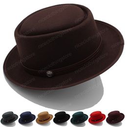 Fashion Woolen Top Hat autumn winter women Fedora Hats Ladies Wide Brim Party Jazz Felt Cap with Hand-made Leather Belt