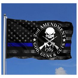 2nd Amendment God Guns Guts Skull 1789 Thin Blue Line 3' x 5'ft Flags Banners 100D Polyester High Quality With Brass Grommets