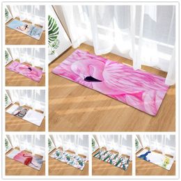 Bath Mats Flannel Long Floor Mat Door Heat Transfer Flamingo Kitchen Bathroom Water-Absorbing Non-Slip Carpet Rug