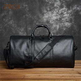 ZRCX Genuine Leather Men Women Travel Bag Soft Real Cowhide Carry Hand Luggage s Shoulder Weekend 211118