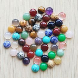 10mm mix Natural stone flat base Round cabochon Pink Cystal Loose beads for Necklace earrings jewelry & Clothes Accessories making Wholesale