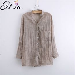 Hsa Womens Fashion Blusa Female Solid Button Up Summer Tops Casual Cotton Linen Shirt Drapped Blouse Over 210430