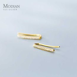 Shiny Zircon U Shape Stud Earring for Women 925 Sterling Silver Gold Colour Geometric Ear Pin Fashion Jewellery 210707