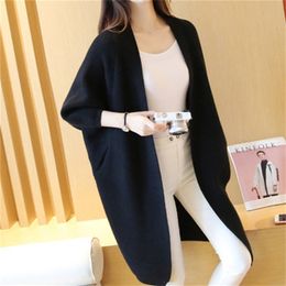 Women Sweater Fall Winter Long Cardigan Casual Bat Sleeve Female Knitted Plus Size Jacket Loose Ladies s 210914