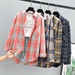 HSA Women Autumn Casual Blouse Korean loose Harajuku Wind Thin Coat Plaid Spring Out Jacket Tops Blusa Mujer 210417