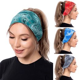 Vintage Hair Accessories Elastic Hair Band Sport Yoga Turban Headwear Cashew Flower Boho Headbands 1PCS Stretch Wide Headwrap