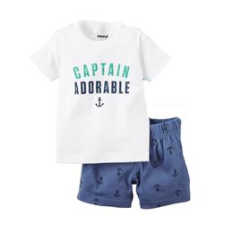 Sailor Baby Boy Clothes Suit Summer Tee Shirts + Short Pants 2pc Sets Adorable Captain Anchor Outfits Cotton Sets Tops Jumpsuits 210413