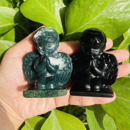 Decorative Objects & Figurines Natural Crystal Healing Stones Moss Agate Angel Crafts Decor LDH