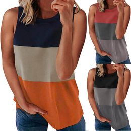 2021 Summer Beach Tops Tank For Women Casual Women's Casual Colour Splicing SleevelRound Neck Pullover Slim Tank Tops X0507