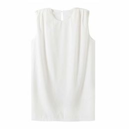 Summer Women Solid Loose Dress Sleeveless O-Neck White Mini es Female Elegant Street Fashion blusas 210513