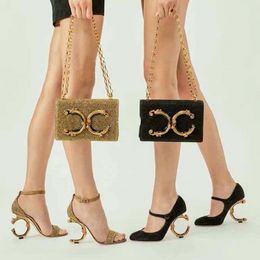 2022 Sandali con tacco alto da donna Décolleté in vera pelle con sandali con tacco scolpito barocco taglia 35-41