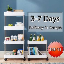 Storage Mobile Shelving Unit Organiser Rolling Utility Cart Tower Rack for Kitchen Bathroom Laundry Narrow Places 211112