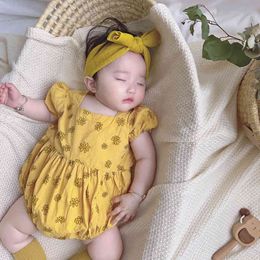 Summer Baby Rompers Korean Girl's Daisy Floral One-piece Clothes Toddler Girls Romper Overalls Children 210429