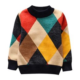 Boy sweater baby striped plaid knitted children's clothing autumn and winter thickening plus velvet warm boy 211201