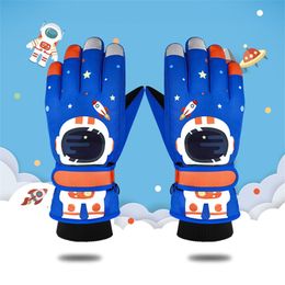 Astronaut Winter Warm Ski Gloves kids Snowmobile Skiing Snowboard Waterproof for boys Children Cartoon Space 220106