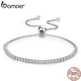 925 Sterling Silver Sparkling Strand Bracelet Women Link Tennis Bracelets Silver Jewelry 3 Colors SCB029