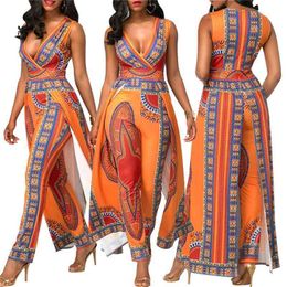 BAIBAZIN African Dresses for Women's Explosion Models Fashion Autumn Positioning Printing Orange Ethnic Pants 210408