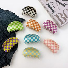 Colorful Checkerboard Acetate Hairpin Clamps Geometric Semicircle Bath Hair Claw Clip for Women Hair Accessories