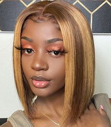 4 27 Highlight Lace Front Wigs Mongolian Human Hair Ombre Colour Straight Bob Wig for Black Women 8-14 inch