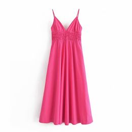 Sweet Women V Neck A-line Dress Summer Fashion Ladies High Street Cute Female Solid Colour Sling 210515