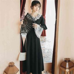 Spring Women Vestidos Micalf Lace Long Elegant Dresses Vintage Full Sleeve Evening Party Night Female Black Dress 210603
