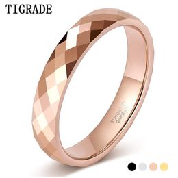 Tigrade 4mm Multi-Faceted Tungsten Wedding Rings Rose Gold/Black/Gold Engagement Band for Women Men Comfort Fit For Couple 211217