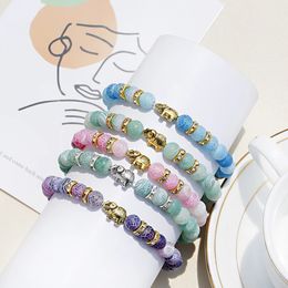 Elephant Scrub White Weathered Stone Blue Purple Beads Yoga Energy Bracelet For Men Women Reiki Prayer Stone Bangles Jewellery