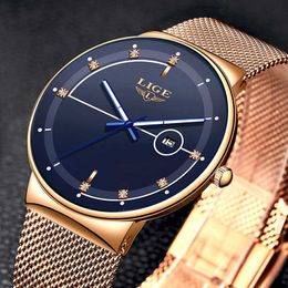 Watch Men LIGE Fashion Mens Watches Top Brand Luxury Ultra Thin Quartz Wristwatch Male Waterproof Gold Clock Relogio Masculino 210527