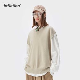 INFLATION Harajuku V-neck Sweater Vest Men Women Oversized Knitted Vest Fashion Matching Sleeveless Sweater Men Pullovers 211014