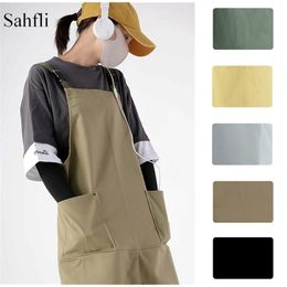 Solid Colour Master aprons work Chef Cook Kitchen Apron Hairdresser Canvas Sleeveless Bib Work Uniform waterproof with Pockets 211222