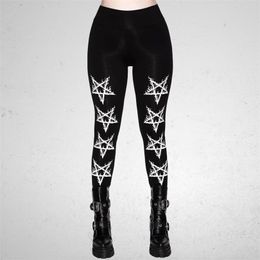Women Leggings Fashion Gothic Bodycon Pants Summer Black Streetwear High Waist Five-pointed Star Print Woman 211221