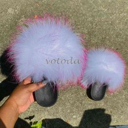 Fluffy Fur Slippers ry Real Fox Slides Soft Home ry Sandals Women Raccoon Flip Flops Ladies Plush Shoes Wholesale