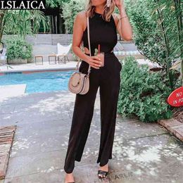 Women's Sleeveless Sexy Jumpsuit Patchwork Full Length Hollow Out Fashion Personalized Elegant s for Women 210515