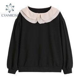 Loose Rok Black Blouses And Shirts For Woman Chiffon Long Sleeve Stylish OL Double-Layer Tops Ladies Casual Pullover Blusas 210417