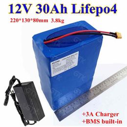 Rechargeable 12V 30Ah Lifepo4 lithium battery pack 12v 3.2V 5Ah cells with bms 4s for electric bicycle power tools +3A Charger