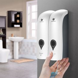 300ml*2 Self Adhesive Soap Dispenser Wall Mounted Manual Soap Dispenser Bathroom Shower Gel Liquid Shampoo Dispenser Holder 211130