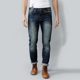 Italian Vintage Fashion Men Jeans High Quality Retro Black Blue Slim Fit Selvedge Denim Pants Designer Redline Ripped