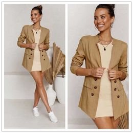 2020 New Autumn khaki Button zaraing-style za women 2020 ing vadiming women blazer Suit Jacket X0721