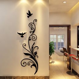 3D Acrylic Crystal Three-Dimensional Wall Stickers Creative Happiness Bird Living Room Bedroom Entrance Door Stickers Muraux 210615